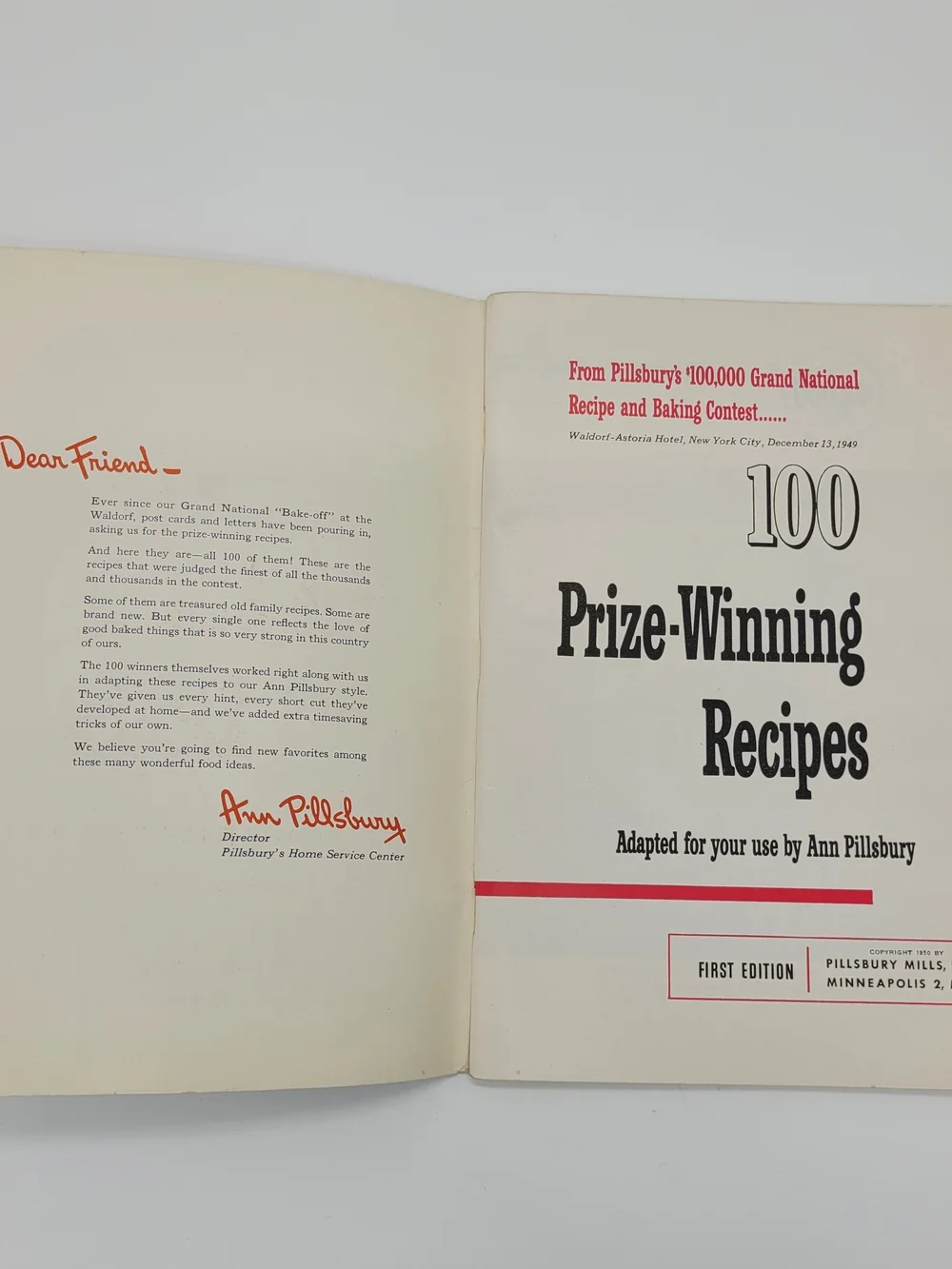 1st Edition Pillsbury's 100 Prize Winning Recipes Contest Paperback Ephemera
